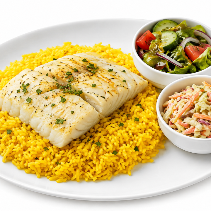 Yellow Rice with Cod Fish & (2) Side Salads